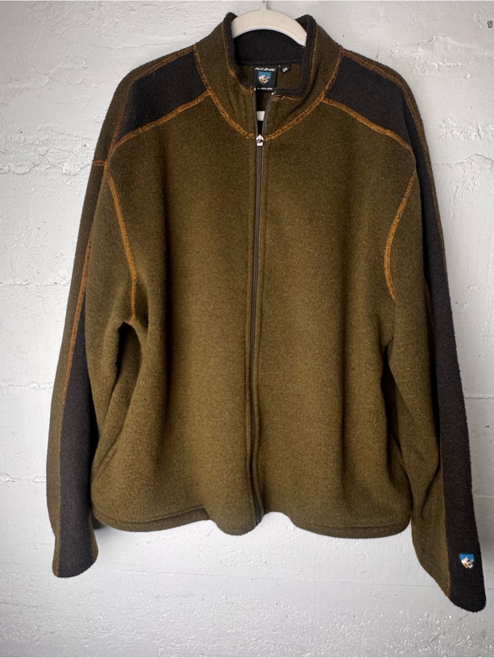 Kuhl Alfpaca Fleece Jacket Mens XXL Brown Full Zip Mock Neck Long Sleeve Sweater